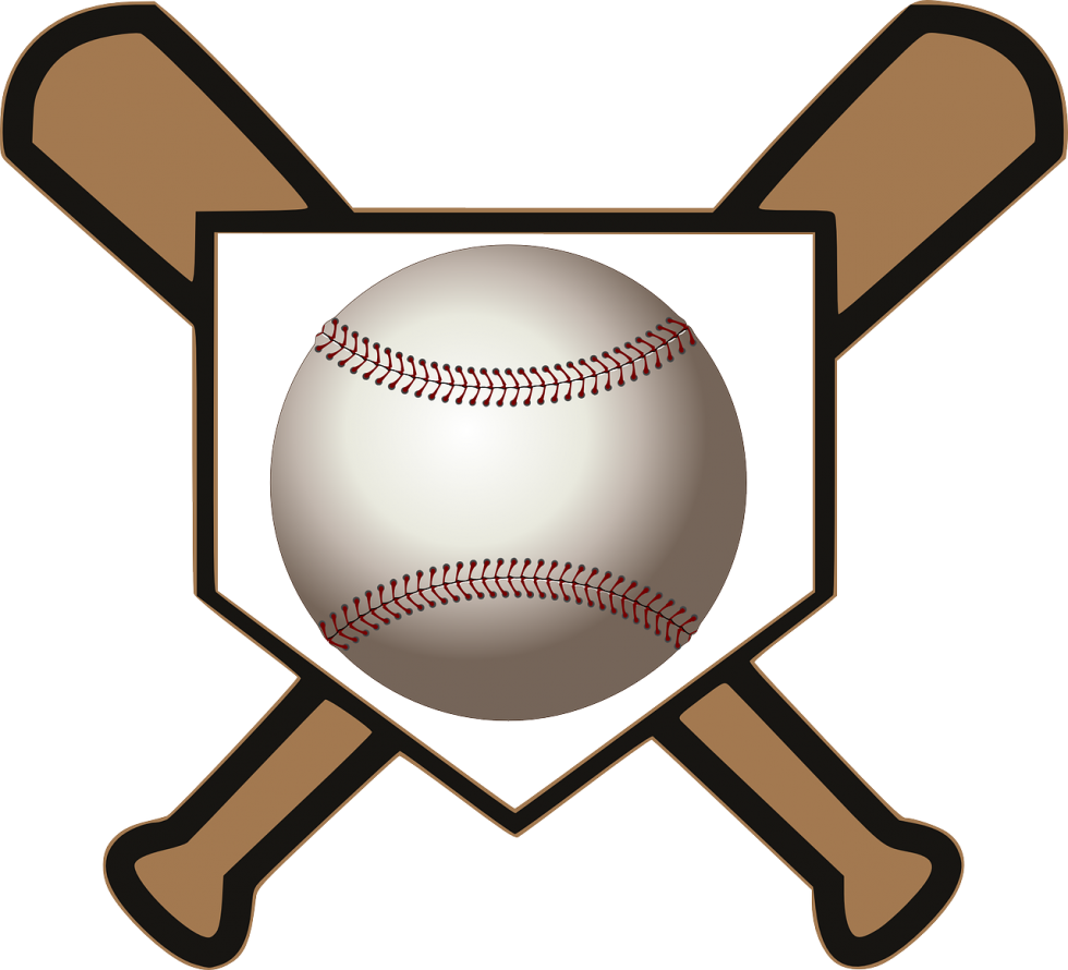 clip art baseball on baseball homebase with bats in background